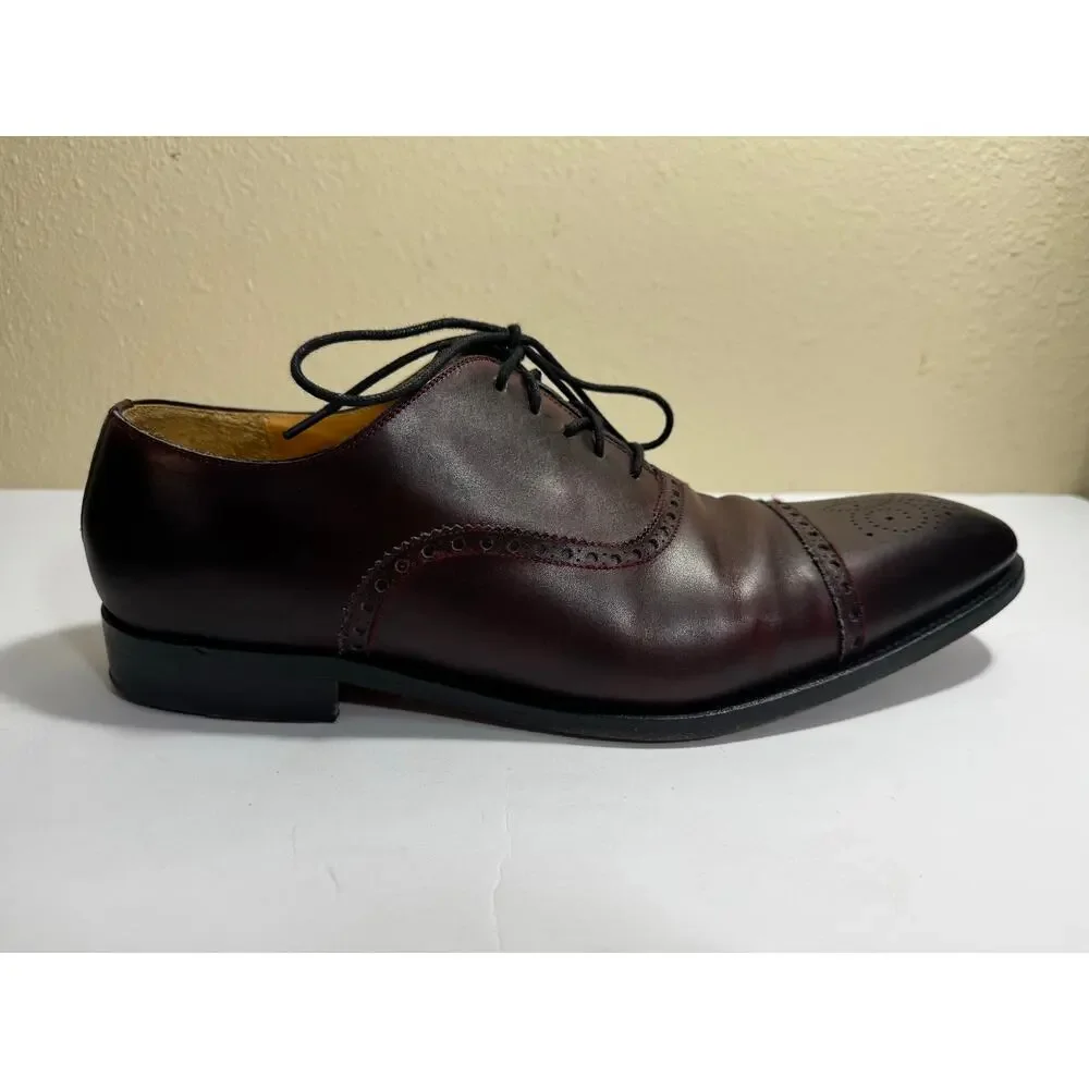 Magnannni for Saks Fifth Avenue Cap Toe Men's Brown Leather Lace‎ Up Shoes 13 M